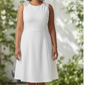 Ann Taylor Cotton Eyelet Sleeveless fit and flare Midi Lined White Dress Size 10